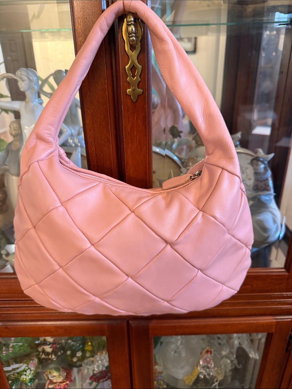 Soft Quilted Pink Shoulder Bag with Padded Handle